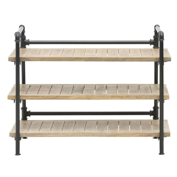 HUBERT® Shelving Unit with Black Iron Pipe Shelving and Mango Wood Shelves - 36" L x 16" W x 30" H