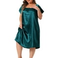thumbnail image 4 of Agnes Orinda Women's Plus Size Satin Silk Pleated Loose Sleepwear Sleep Dresses 4X Peacock Blue, 4 of 6