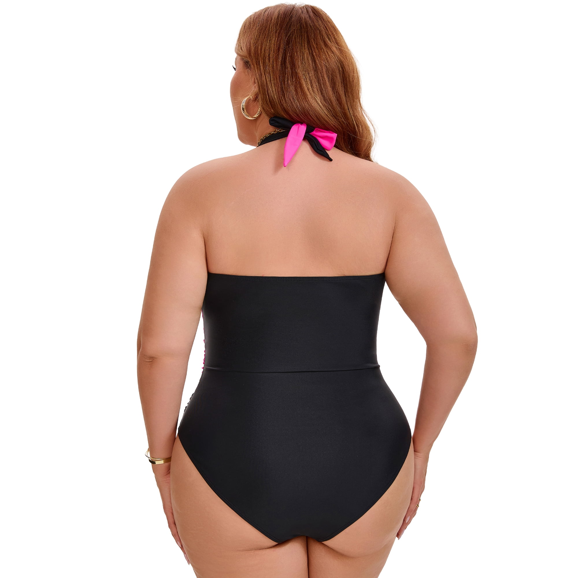 DARING DIVA Women's Plus Halter Criss Cross Backless 1 Piece Bathing Suit L Pink