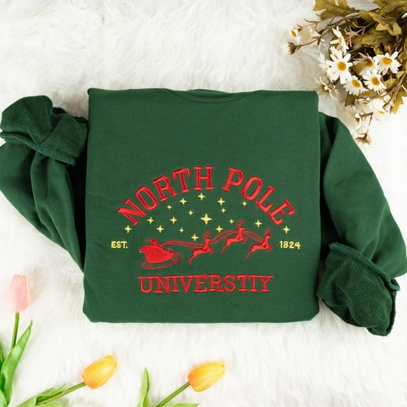 North Pole University Embroidered Christmas Sweatshirt