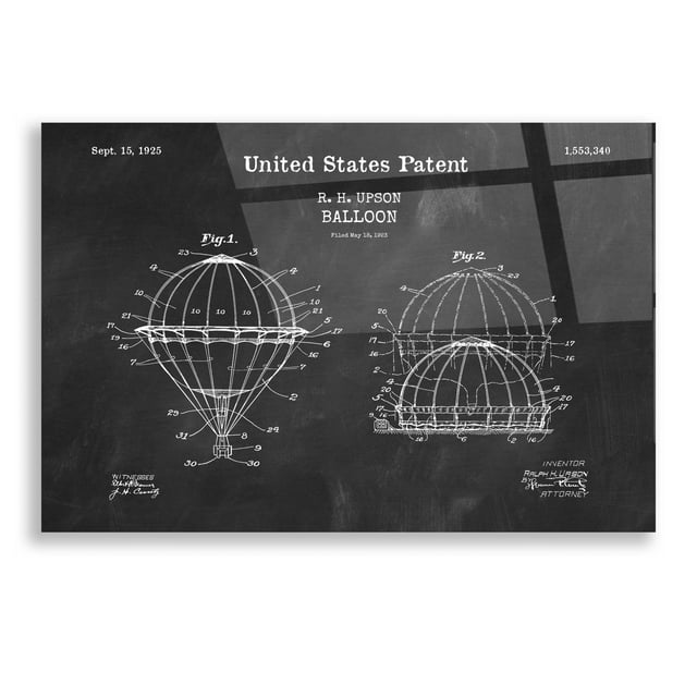 Epic Art 'Balloon Blueprint Patent Chalkboard,' Acrylic Glass Wall Art, 16"x12"