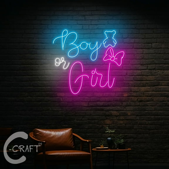 C-CRAFT Boy or Girl Neon Led Light Up 20 inch for Baby Gender Reveal Party Wall Decor