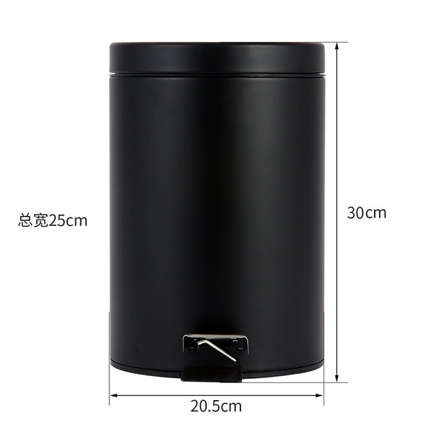 Cubo de basura redondo negro mate con tapa, tipo pedal, para limpieza del hogar, cocina, sala de estar, hotel