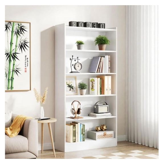 Bookshelf Tribesigns, 5 Tier Open Shelves, Waterproof Bookcase, Modern Storage Organizer for Living Room, Bedroom, Home Office - White