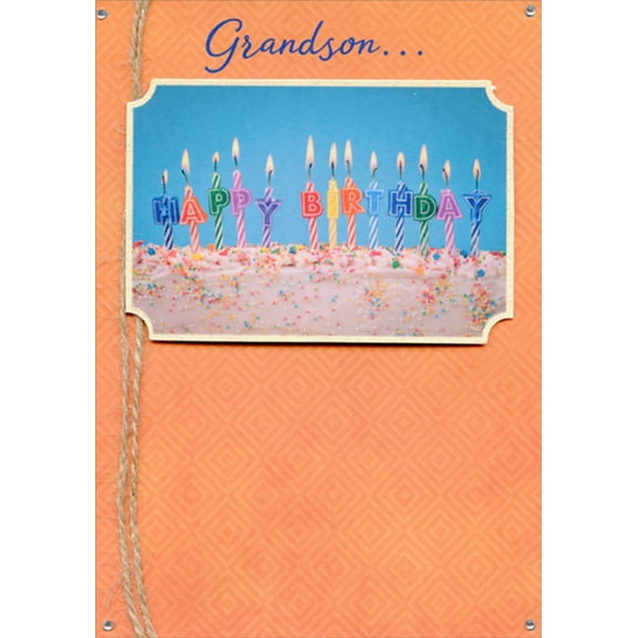 Designer Greetings Letter Candles Die Cut 3D Tip On Banner, Sequins and String on Orange Hand Decorated Designer Boutique Keepsake Grandson Birthday Card