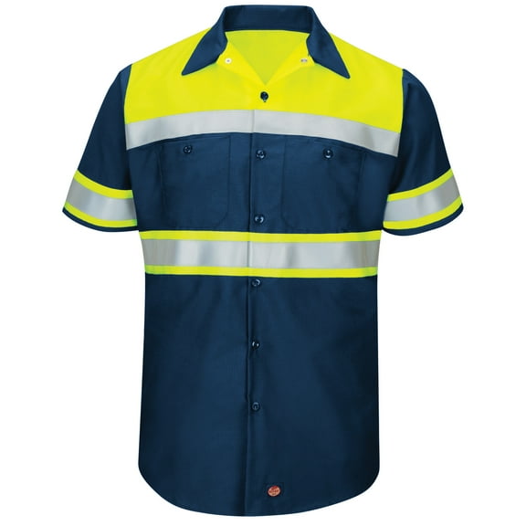 Red Kap Men's Hi-Visibility Short Sleeve Color Block Ripstop Work Shirt - Type O, Class 1