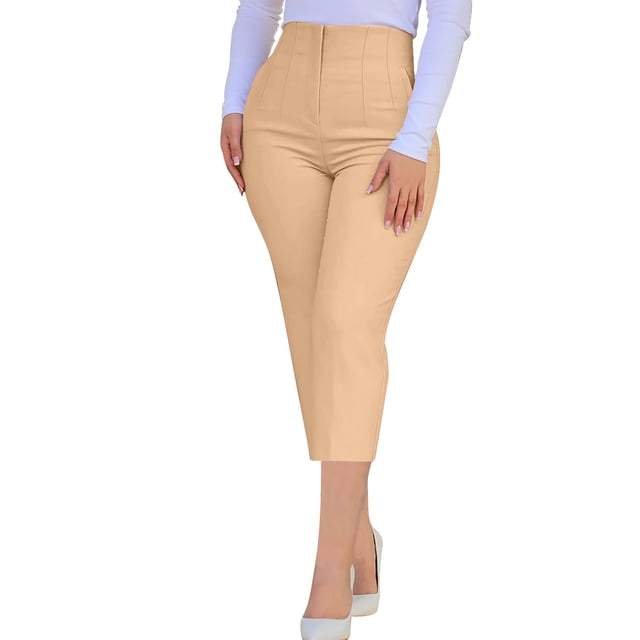 Abcnature Pantalons Capri Décontractés Ajustés Taille Haute pour Femmes