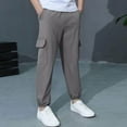 thumbnail image 2 of OGLCCG Boy Cargo Sweatpants 3 Pack Kids Cotton Linen Elastic Waist Joggers with Pockets Lightweight Straight Leg Athletic Pants 4-12 Years, 2 of 6