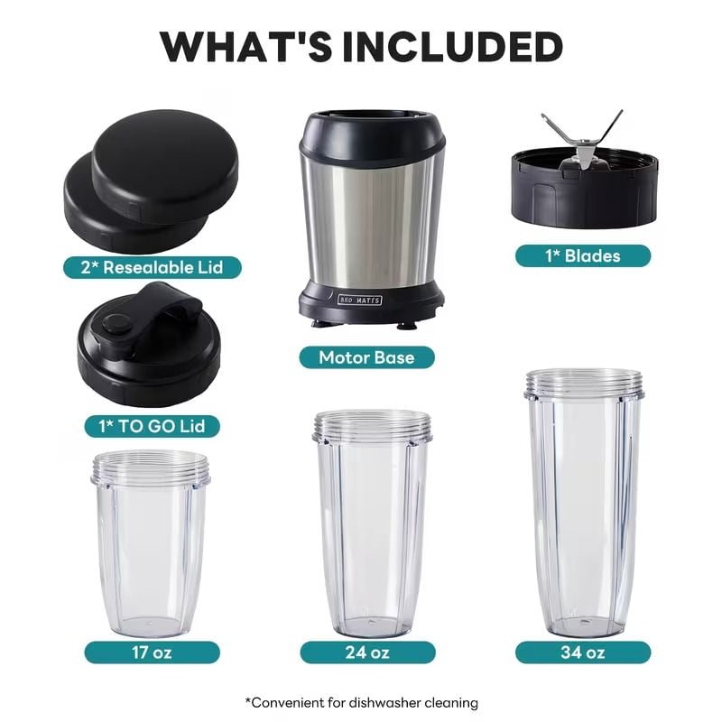 Moothie Blender, Countertop Blenders for Kitchen with 23 34 60oz BPA-Free Portable Cups, Professional Smoothie Maker with Four Programs for Shakes, Sauces, Juice And Ice Crushing