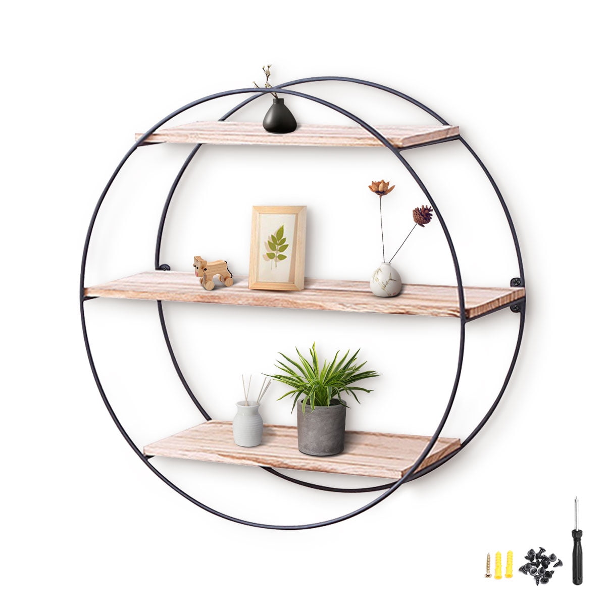 Round/Triangle Wood Floating Shelves, 3-Tier Rustic Wall ...