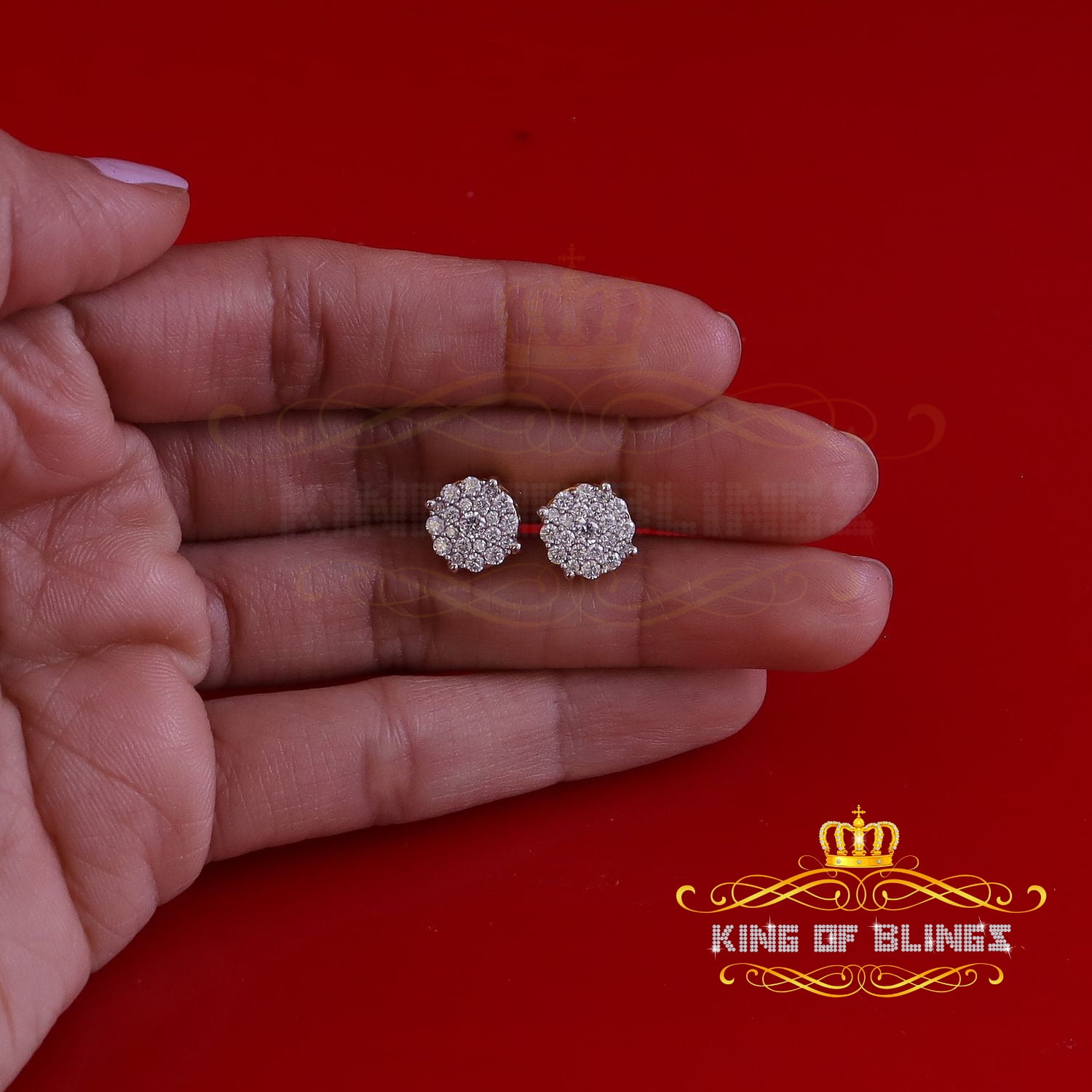 King of Bling's 1.00ct Cluster Earrings For Mens & Womens Moissanite 925 Sterling Silver Yellow
