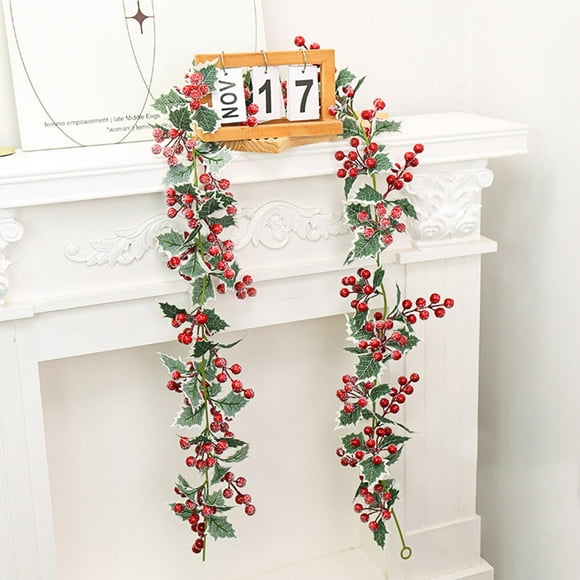 Red Berry Christmas Garland, Christmas Artificial Garland, Fireplace Decoration for Christmas, Christmas Decorations Cedar Garland, Holiday Garland for Christmas Home Fireplace Indoor Party Decor