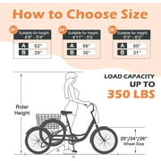 MOONCOOL Adult Tricycles, 3 Wheel Bikes for Adults, 24/26 inch 7 Speed Adult Trikes Bicycles Cruise Trike with Shopping Basket for Seniors, Women, Men