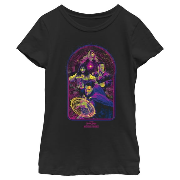 Girl's Marvel Doctor Strange in the Multiverse of Madness Neon Group Shot  Graphic Tee Black X Small