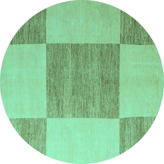 Ahgly Company Indoor Round Checkered Turquoise Blue Modern Area Rugs, 4' Round