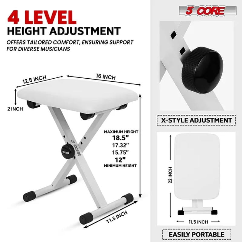 Keyboard Bench Padded Cushioned Piano Stool Height Adjustable Guitar Seat Portable
