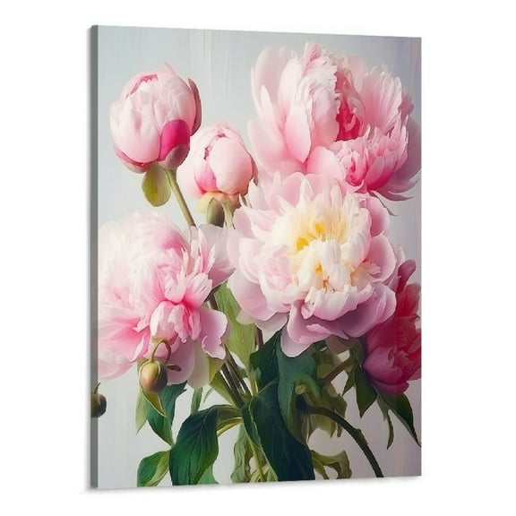 Fenyluxe Peony Wall Art Pink Flower Canvas Prints Floral Peonies Painting Girls Bedroom Bathroom Pictures Wall Decor Framed (16x20 Inches)