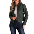 thumbnail image 1 of Chaqueta de cuero sintético para mujer Inspire Chic, con cuello de solapa, mangas largas y cierre, color negro, 1 of 6