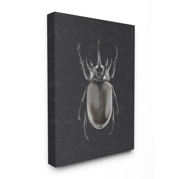 Stupell Industries Horned Beetle Black Reflective Minimal Bug Insect Art Canvas Wall Art Design by Ziwei Li, 36" x 48"