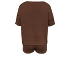 thumbnail image 6 of Women's 2 Piece Shorts Sets Knitted Short Sleeve Crewneck Top and Shorts Soft Summer Lounge Casual Clothing (L, Brown), 6 of 7
