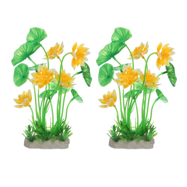 Uxcell Plantas Artificiales para Acuario 2 Pcs Decoraciones para Tanques de Peces Amarillo-Verde Flor de Loto