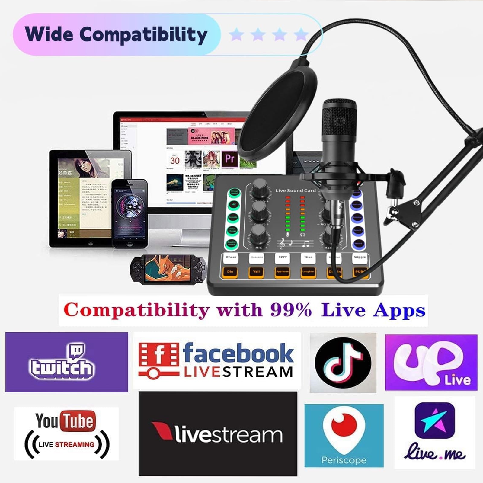 Podcast Equipment Bundle, Recording Studio Package Perfect for Recording, Broadcasting, Live Streaming, M8 Voice Changer with BM-800 Microphone, Black