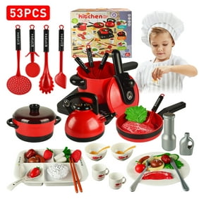 53PCS Kids Kitchen Pretend Play Toys,Play Cooking Set with Cookware Steam Pressure Pot and Pans,Cookware,Vegetables,Fruits and Other Utensils Accessories,Great Gift for Boys Girls,Cooking Play Toy