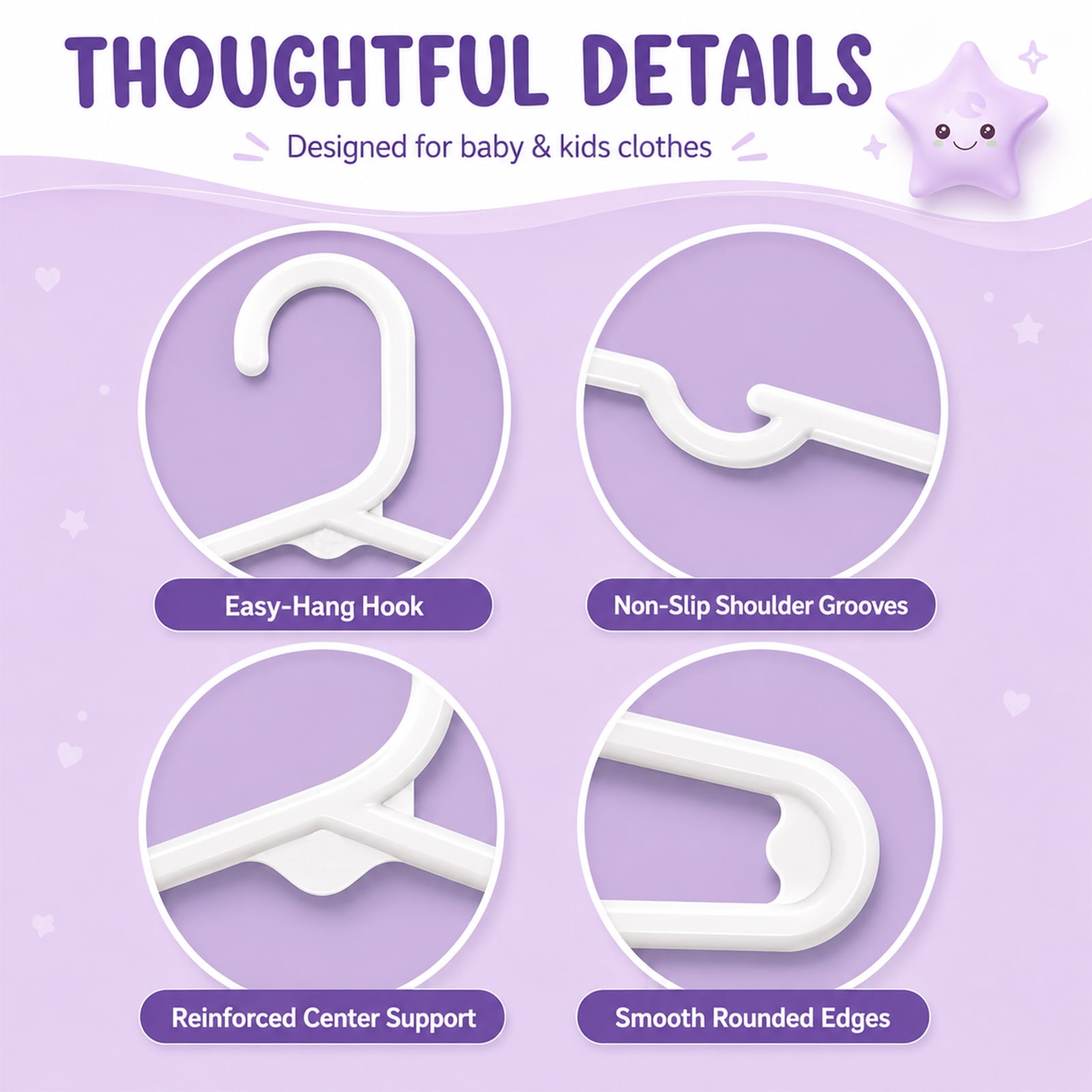 Cozymood Baby Hangers 60 Pack, Kids Plastic Hangers for Nursery Closet, Space Saving Toddler Hangers for Infant & Child Clothes, Baby Clothes Hangers for Shirts, Pants, Coats, White