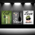 thumbnail image 2 of Canvas Set of 3 Green and Grey Modern Kitchen and Dining Room Wall Art Home Decor Abstract EAT DRINK LOVE Theme Canvas Prints Pictures Framed Artwork for Coffee Bar Restaurant Cafe Ready to Hang, 2 of 6