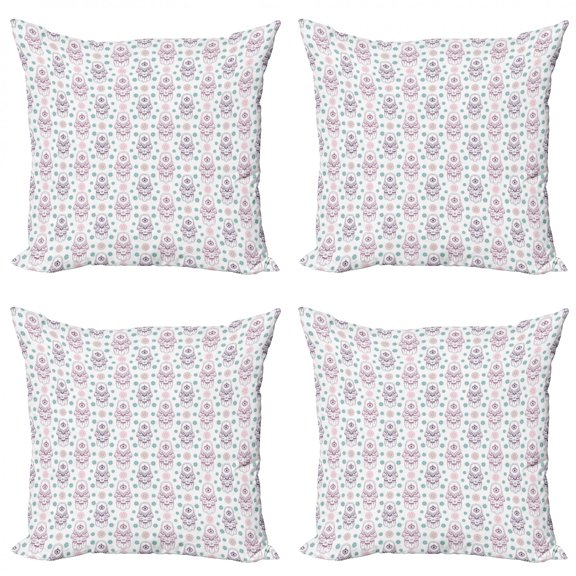 Hamsa Throw Pillow Cushion Case Pack of 4, Doodle Style Oriental Arrangement with Flowers Eyes and Paisleys Persian Culture, Modern Accent Double-Sided Print, 4 Sizes, Multicolor, by Ambesonne