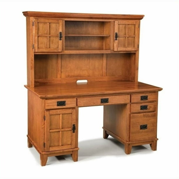 Bowery Hill Pedestal Desk And Hutch, Bowery Hill Large Oak Wrap Around Home Bark