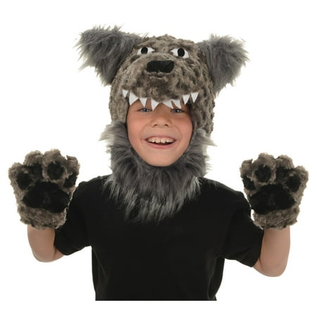 Toddler Gray Wolf Animal Pack Hood & Mitts Halloween Costume Accessories