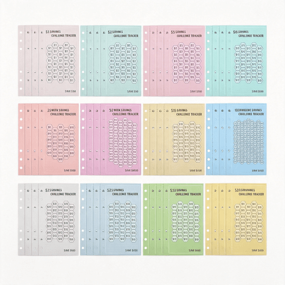CCOCC 48 Sheets Money Saving Challenge Binder Trackers,6 Ring A6 Binder Savings Challenge,Reusable Budget Planner Cards,Multiple Savings Challenges for Cash Stuffing