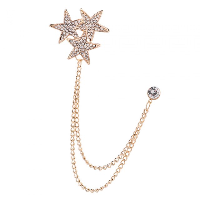 Broche de estrella de cinco puntas brillante, broche de hombre, alfiler de traje para boda, fiesta de Halloween, oficina, cadena decorativa, alfiler d Oro