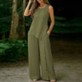 thumbnail image 5 of Womens Summer Linen 2 Piece Outfit Sleeveless Asymmetrical Tank Tops with Side Buttons Wide Leg Pants Two-Piece Travel Sets Green S, 5 of 7