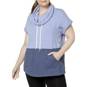 New Calvin Klein Performance Womens Plus Knit Colorblock Pullover Top Blue 1X 4752-3