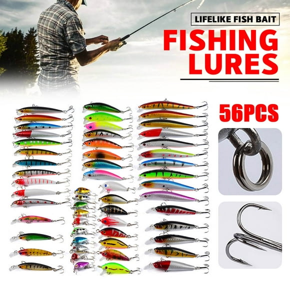 30pcs / 56Pcs Mixed Fishing Lures Colorful Bait Crankbait Treble Hook Smooth Diving Action Fishing Tools For Father Fishing Lovers