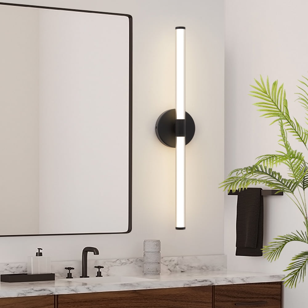 Deyidn 24 Inch Black LED Bathroom Wall Sconce, 20W Dimmable Mirror Light with 360° Illumination, for Bathroom Mirror, Makeup Vanity