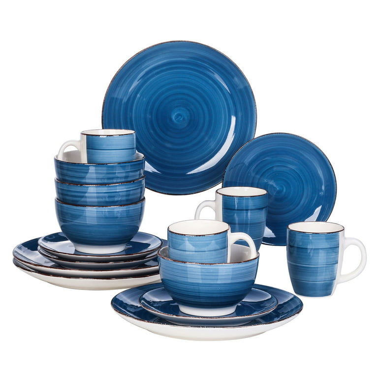 16-Piece Stoneware Dinnerware Set, Blue Dinner Set, Service for 4