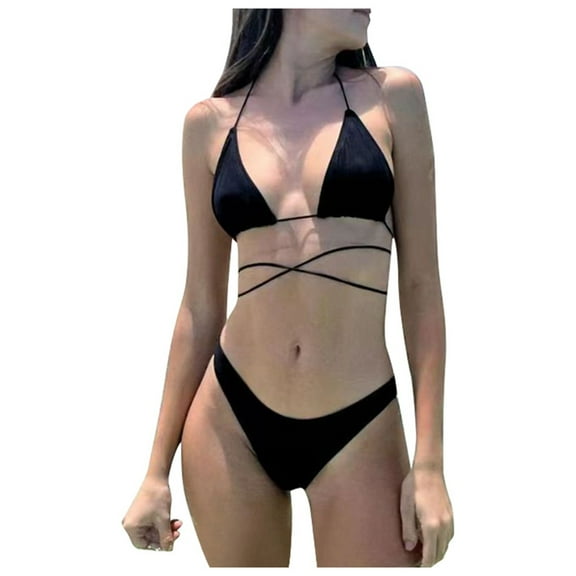 Cathalem Two Piece Swimsuit for Women Women's Bikini Sets Two Piece Swimsuit High Waisted V Neck Twist Front Adjustable Spaghetti Straps Bathing Suit (Black,XL)
