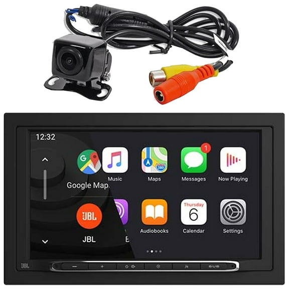 JBL Legend 700 7” Touchscreen Display Double-DIN Mechless Bluetooth AM/FM Receiver W/Wireless Apple CarPlay & Android Auto Bundle Combo With Wired 720p Back-up Camera With Parking Lines