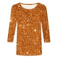 thumbnail image 4 of Blmnix 3/4 Sleeve Daily Womens Tops Orange Casual Glitter Solid Going Out Blouse Teens Blouses Pretty, 4 of 5