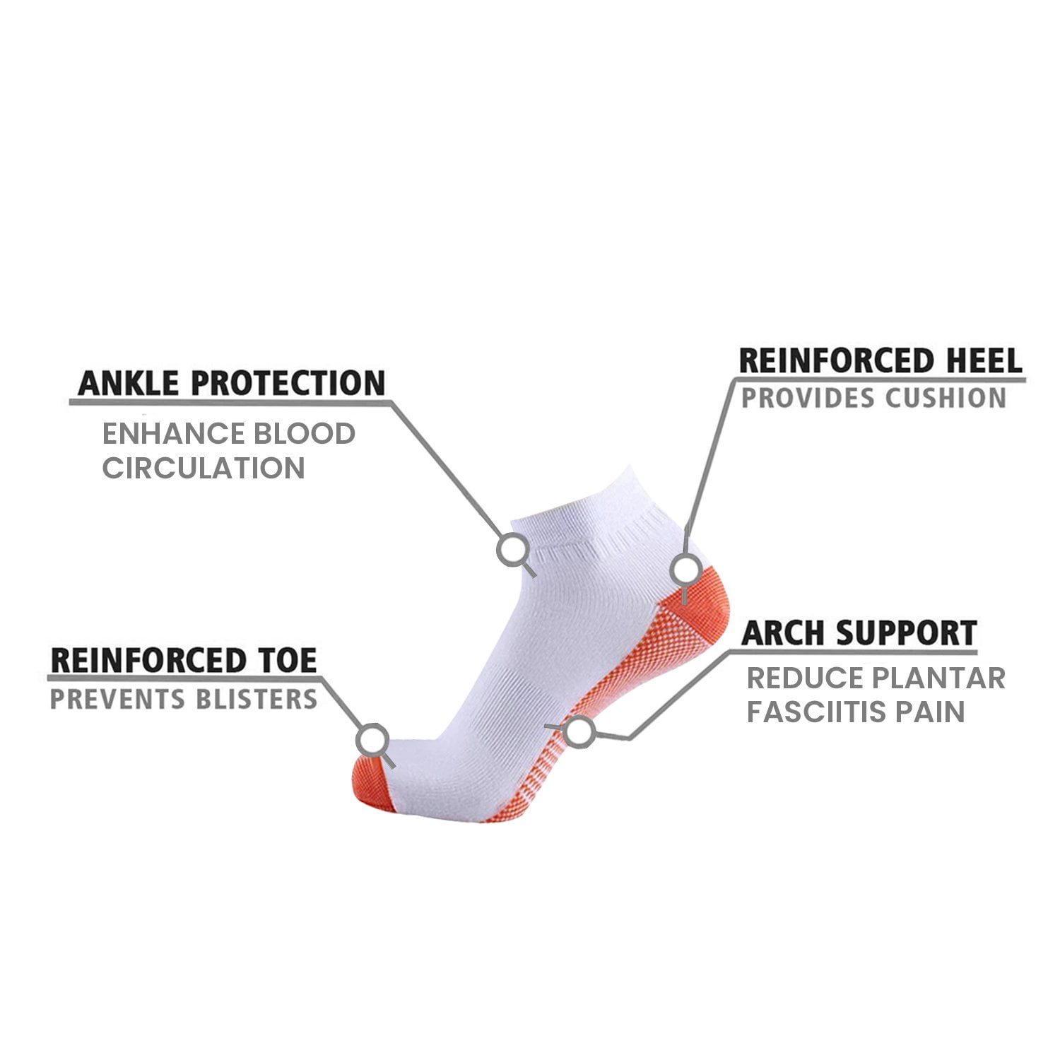 Unisex Copper Compression Socks - Ankle High for Running, Athtletics, Travel - 6 Pair