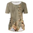 thumbnail image 5 of Women's Short Sleeve T-shirt, Women'S Summer Round Neck Retro Flower Print Irregular Hem Loose Casual Top,Women's Short sleeve T-shirt L, 5 of 5
