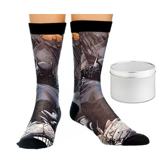 Batman Dark Mens' Sublimated Crew Socks 1 Pair & Tin - 2 Piece Gift Set