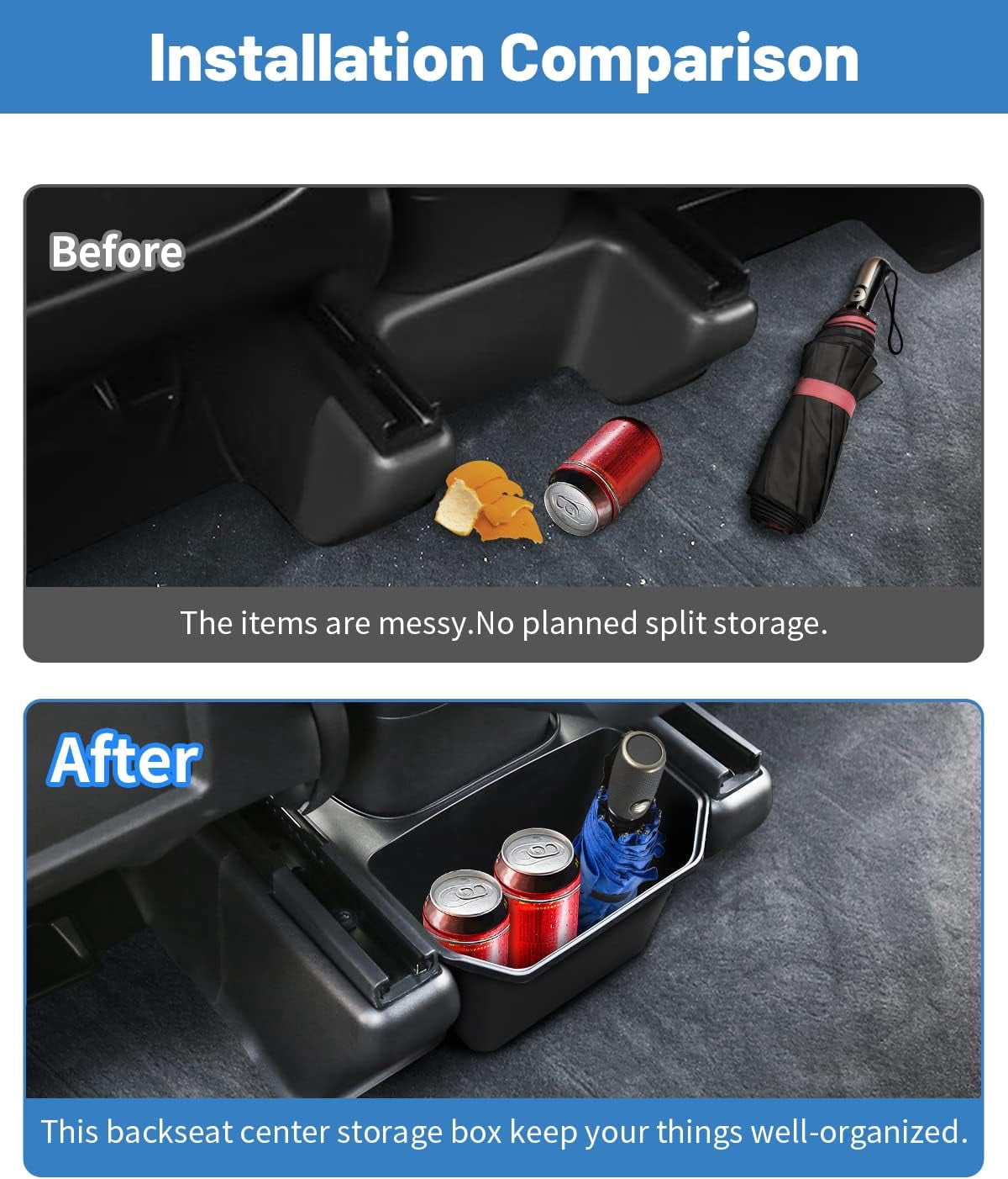 Canvcle Trash Can Tesla Model Y Accessories Rear Center Console Organizer Backseat Storage Box Under Seat Storage Tray Garbage Can Bin (Black)