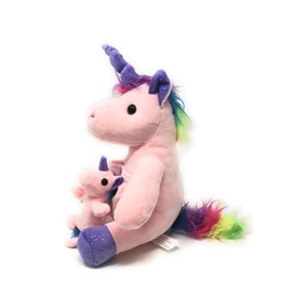 Fun Stuff Soft Plush Unicorn with Pouch and Mini Foal 10.5 Magical Stuffed Animal Duo