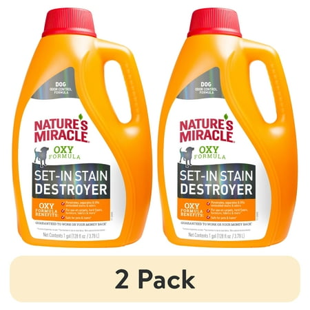 (2 pack) Nature’s Miracle Oxy Formula Set-In Stain Destroyer for Dogs, Orange Scent, 1 gal