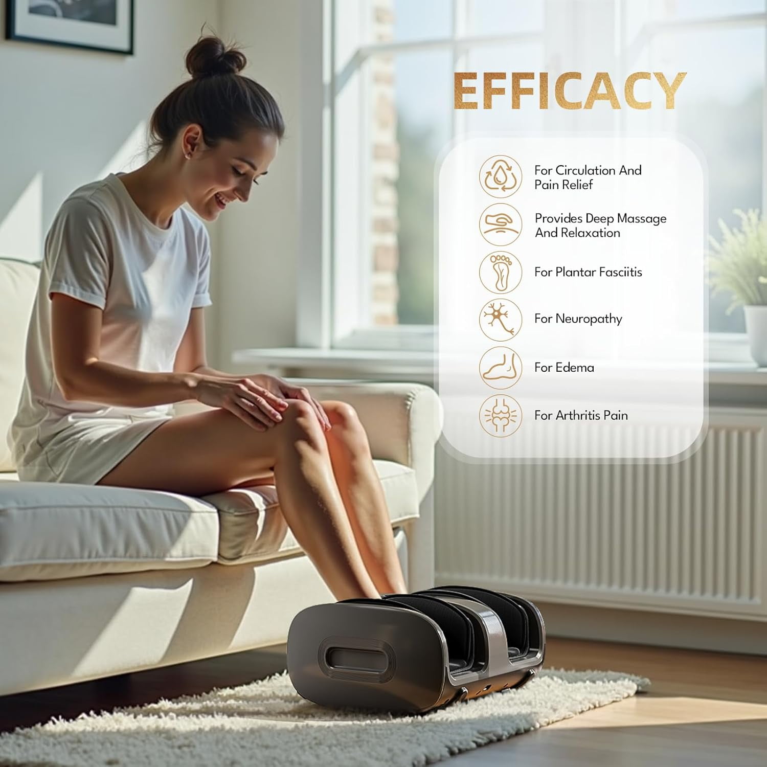SUMELL Foot Massager- Foot Massager with Heat & Cooling Gel, Adjustable Compression and Deep Kneading for Pain Relief, Silver Grey