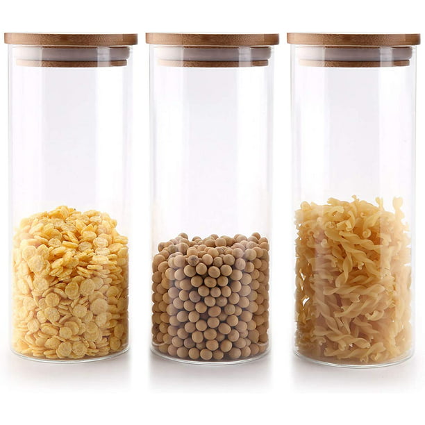 ComSaf Airtight Glass Storage Jars with Bamboo Lids, 30 oz, Set of 3, Round  - Walmart.com